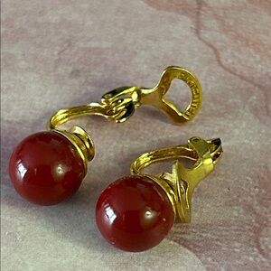 Chic Red and Gold Clip-On Earrings